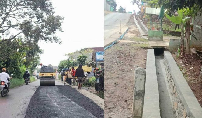 
 Kolase Foto Pekerjaan Preservasi Jalan dan Drainase di Jalur Talang Padang, Tanggamus, Rabu 19 Juli 2023. (Edi Hidayat/Media Prioritas).