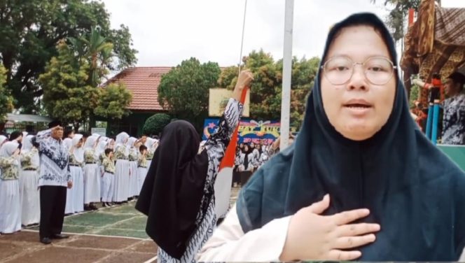 
 Upacara peringaran Hari Guru Nasional di SMPN 1 Kota Agung, Sabtu 25 Nopember 2023 dan Insert Ketua Osis dalam pernyataan tegasnya. (Herdi/Media Prioritas)