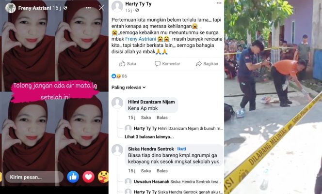 
 Kolase foto postingan story facebook, unggahan kesedihan netizen dan saat polisi melakukan olah TKP, Sabtu 16 Desember 2023. Foto : Istimewa/Tangkapan Layar/Sahbuddin.