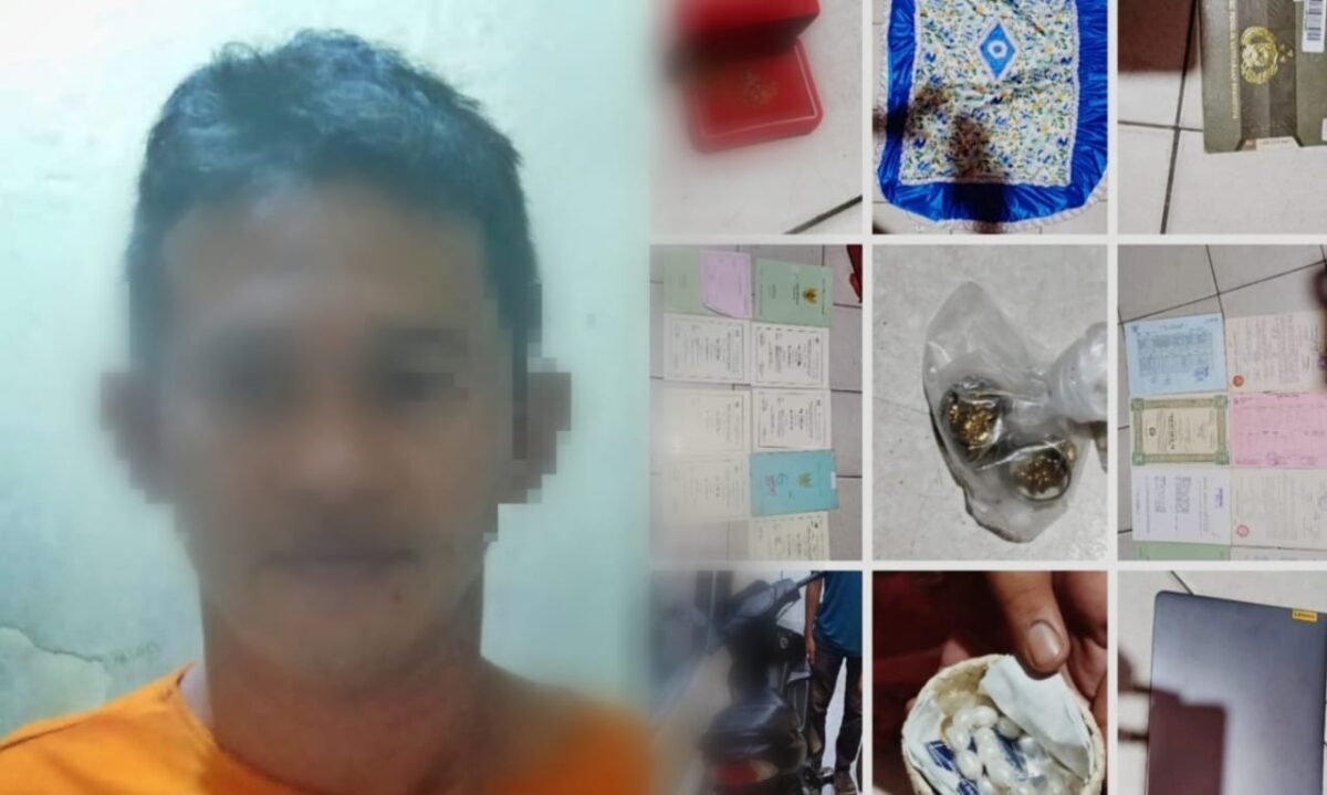 Tersangka selaku mantan suami korban dan barang bukti yang berhasil dimankan polisi bernilai Rp1,7 Milyar, Rabu 7 Februari 2024. Foto : Dok. Polsek Terbanggi Besar.
