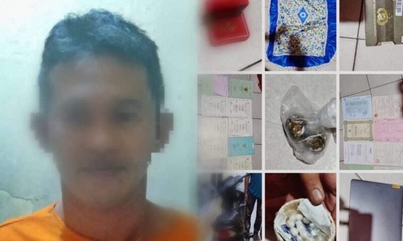 Tersangka selaku mantan suami korban dan barang bukti yang berhasil dimankan polisi bernilai Rp1,7 Milyar, Rabu 7 Februari 2024. Foto : Dok. Polsek Terbanggi Besar.