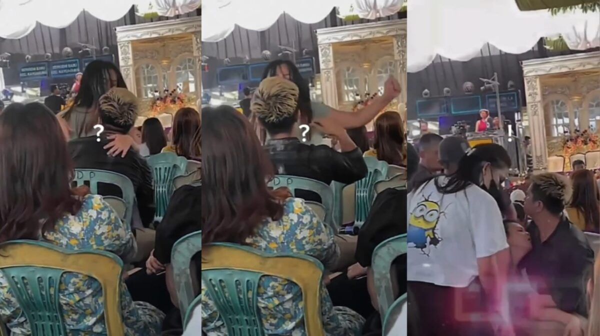 Kolase foto saat Cinderella berjoget dan saat tumbang dalam pelukan pria berambut pirang di hiburan orgen tunggal, Rabu 7 Februari 2024. Foto : Tangkapan Layar Video.