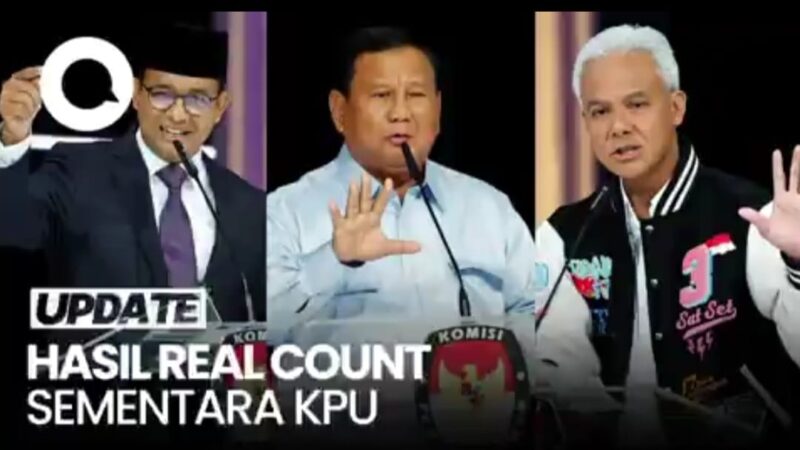 Hasil real count sementara KPU, Kamis 15 Februari 2024, pukul 11.00 WIB. Foto : detik.com.