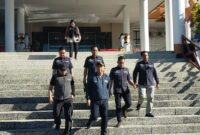 Pejabat Bupati Tanggamus dan rombongan saat menuju lapangan apel masa tenang Bawaslu, Minggu 11 Februari 2024. Foto : Aldo/Media Prioritastv.com.