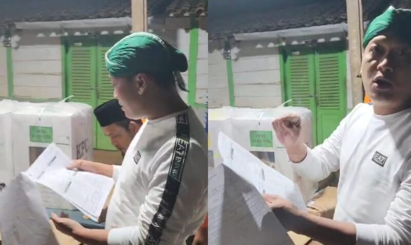 Caleg dari Partai Kebangkitan Bangsa (PKB) Daerah Pemilihan (Dapil 7) Lampung Tengah (Lamteng), Munir Abdul Haris dan tim saat menemukan dugaan pelanggaran yang dilakukan oleh KPPS Sendang Asih dan Sendangmulyo. Dok. Tangkapan Layar.