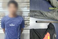 Tersangka MYA dan barang bukti yang digunakan saat melakukan penganiayaan ODGJ pada Rabu, 14 Februari 2024. Dok : Polresta Bandar Lampung.