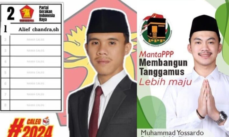 Kolase Foto Caleg Alief Chandra Partai Gerindra dan Caleg Muhammad Yossardo, Partai Persatuan Pembangunan. Foto : Dok. Foto Caleg DPRD Tanggamus Dapil 3.