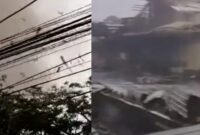 Kolase foto saat warga merekam terjangan puting beliung dan paska kejadian di Rancaekek Bandung, Jabar, Rabu 21 Februari 2024. Foto : Tangkapan Layar Video.