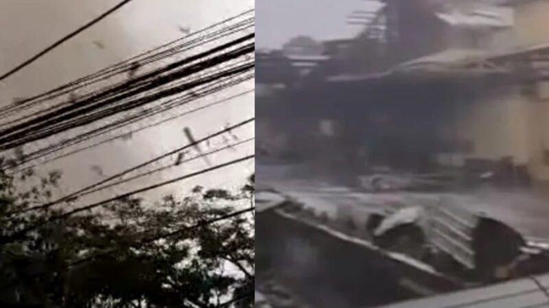 Kolase foto saat warga merekam terjangan puting beliung dan paska kejadian di Rancaekek Bandung, Jabar, Rabu 21 Februari 2024. Foto : Tangkapan Layar Video.