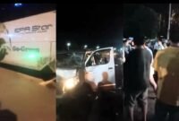 Kolase foto bus dan travel terlibat kecelakaan serta warga yang berusaha melakukan pertolongan, Minggu 25 Februari 2024, malam. Foto : Tangkapan Layar.