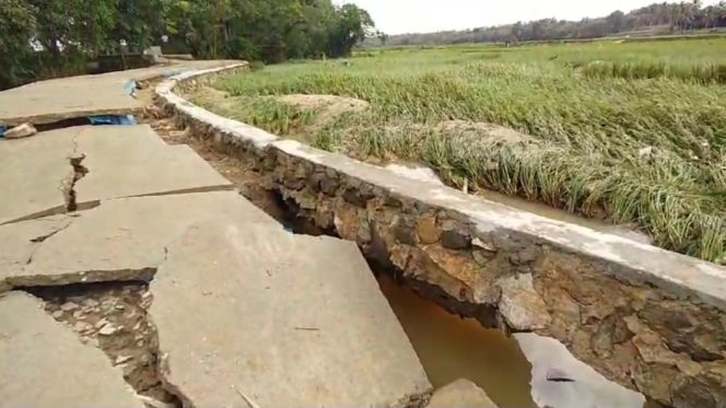 
 Jalan Putus di Kampung Sridadi Kecamatan Kalirejo Kabupaten Lampung Tengah, Minggu 25 Februari 2024. Foto : Azhari/Media Prioritastv.com.