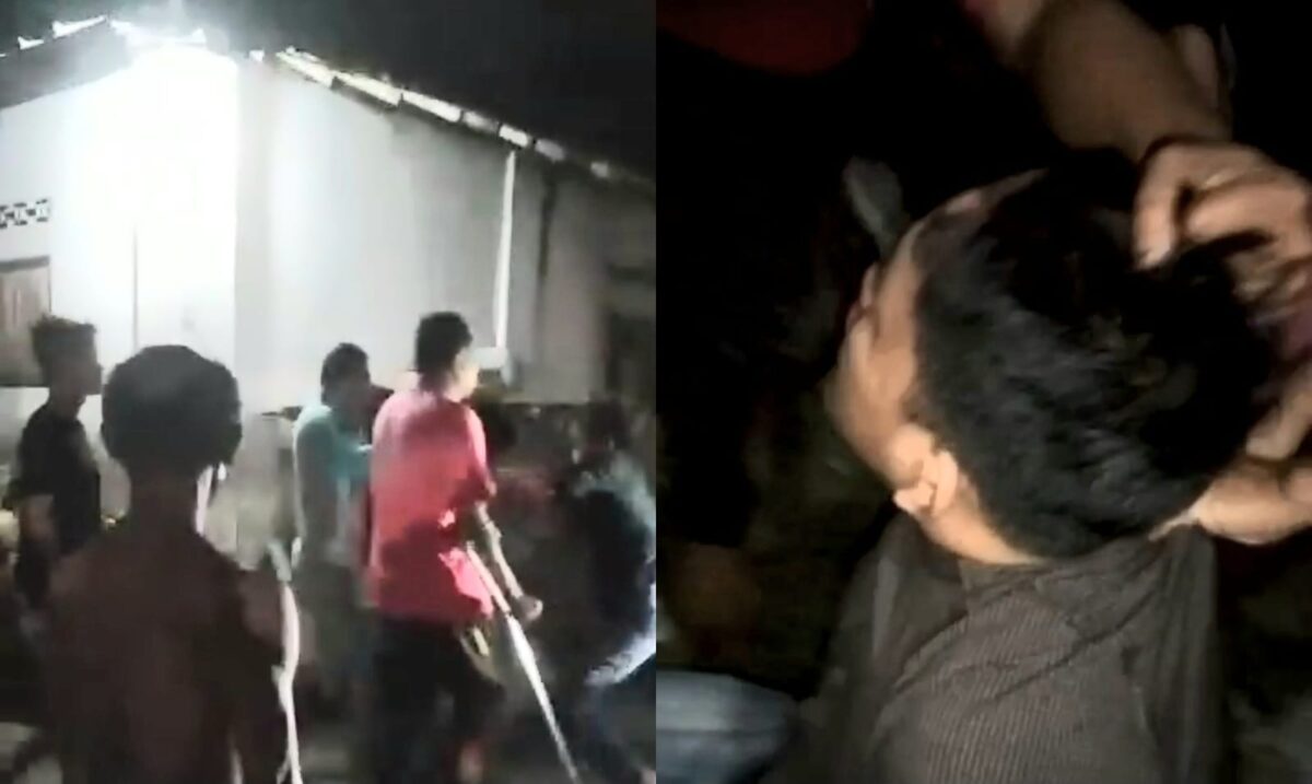 Kolase foto saat warga berhasil menangkap satu pelaku dan saat pelaku nyaris jadi bulan-bulanan warga, Kamis 29 Februari 2024. Foto : Tangkapan Layar Video.