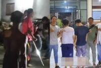 Kolase foto saat tersangka nyaris diamuk massa dan saat keduanya diperlihatkan petugas kepolisian, Jumat 1 Maret 2024. Foto : Tangkapan Layar/Polres Pringsewu.