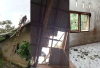 Kolase foto pohon menimpa atap, asbes yang jebol dan kondisi ruang keluarga Agus paska tertimpa pohon, Jumat 8 Maret 2024. Foto : Istimewa.