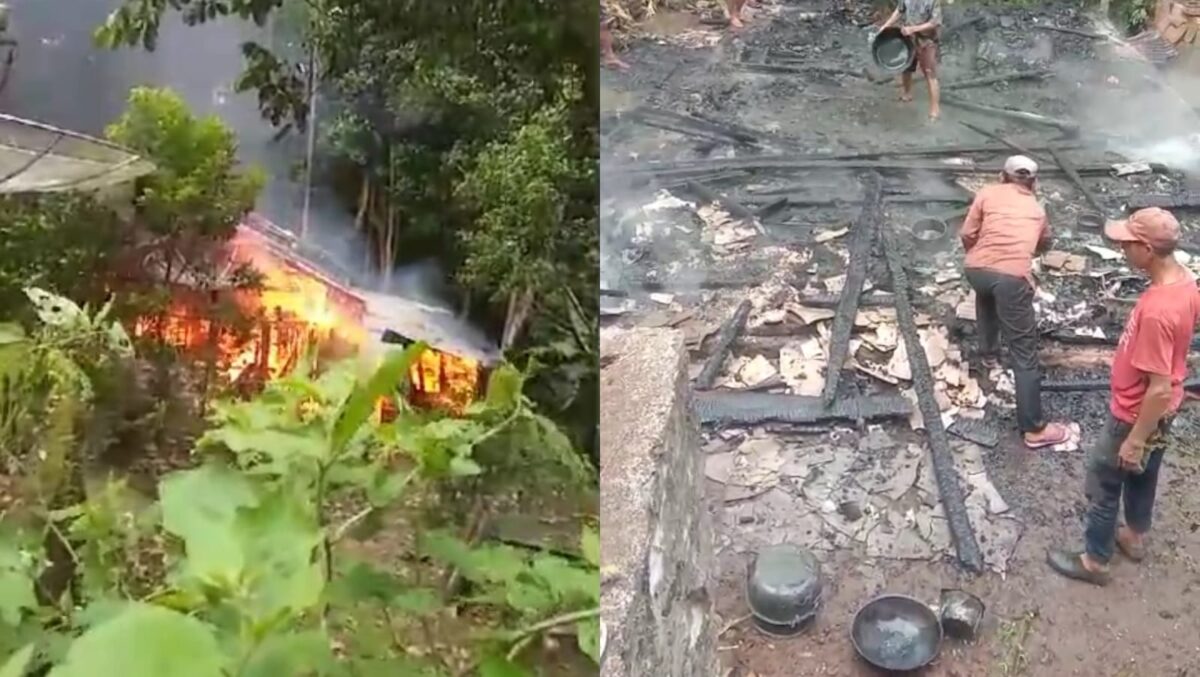 Kolase foto peristiwa kebakaran rumah Jahadi yang dibadikan warga dan saat masyarakat membantu mencari barang-barang yang masih bisa dipergunakan, Sabtu 9 Maret 2024. Foto : Tangkapan Layar.