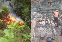 Kolase foto peristiwa kebakaran rumah Jahadi yang dibadikan warga dan saat masyarakat membantu mencari barang-barang yang masih bisa dipergunakan, Sabtu 9 Maret 2024. Foto : Tangkapan Layar.