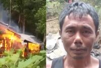 Kolase foto saat peristiwa kebakaran yang diabadikan warga dan saat Zakaria selaku kakak korban saat memberikan keterangan kepada Media Prioritastv.com, Sabtu 9 Maret 2024, siang. Foto : Herdi/Media Prioritastv.com.