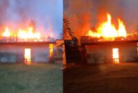 Kolase foto saat awal kebakaran dan api terus berkobar hingga petang sebelum pihak Damkar datang ke lokasi, Selasa 12 Maret 2024. Foto : Tangkapan Layar Video.