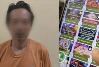 Kolase foto tersangka Atep setelah ditangkap Polsek Wonosobo dan ilustrasi judi online slot, Selasa 12 Maret 2024. Foto : Edi Hidayat/Media Prioritastv.com.