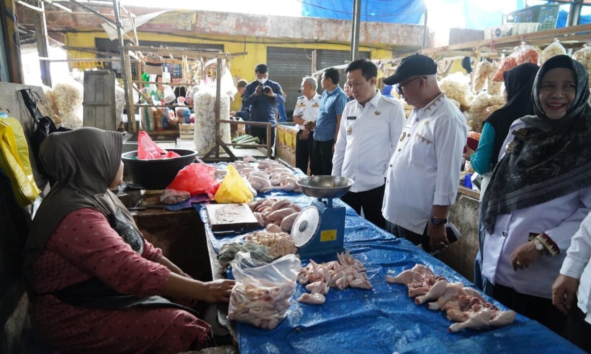 Pj. Bupati Marindo Kurniawan pantau harga bahan pokok di Pasar Pringsewu, Rabu 13 Maret 2024. Foto : Dok. Humas Pemkab Pringsewu.