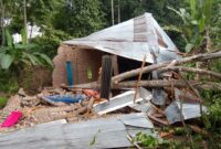 Rumah Apriansyah tertimpah pohon hingga nyaris rata dengan tanah, Kamis 14 Maret 2024, siang. Foto : Istimewa.