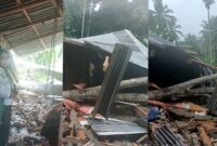 Kolase foto saat Kakon Kota Agung Neneng Rohani meninjau rumah wargnya yang ambruk dan kondisi rumah paska tertimpah pohon, Kamis 14 Maret 2024, Foto : Herdi/Media Prioritastv.com.