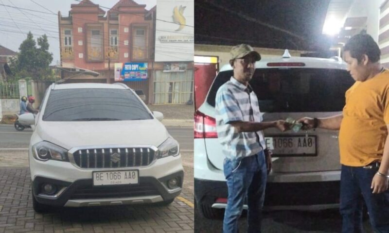Kolase foto mobil suzuki sx-4 yang terparkir viral terparkirkan di Klinik Husada Talang Padang dan saat pemilik melapor ke Polsek Talang Padang, Kamis 14 Maret 2024. Foto : Asrul Ariski/Media Prioritatv.com.