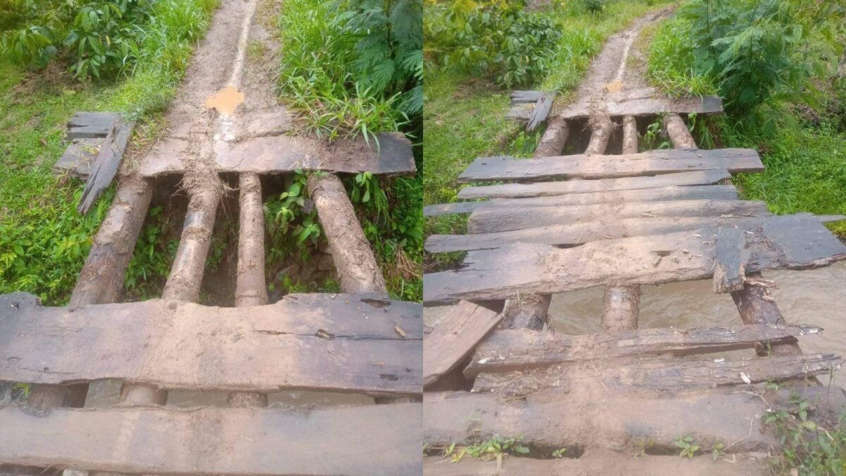 Pengrusakan papan jembatan tempat melintas puluhan petani di Dusun Girimulyo, Pekon Ngarip, Ulu Belu, Tanggamus, Sabtu 16 Maret 2024. Foto : Facebook Aldo Rahmadani.