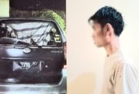 Kolase foto mobil xenia kondisi rusak dan tersangka dewasa yang dirilis Polsek Talang Padang, Minggu 17 Maret 2024. Foto : Polres Tanggamus.
