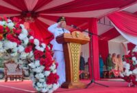 Pejabat Bupati Tanggamus saat Memimpin Upacara Peringatan HUT ke 27 Bumi Begawi Jejama di Lapangan Merdeka, Kota Agung, Kamis, 21 Maret 2024. Foto : Diki/Herdi/Media Prioritastv.com.