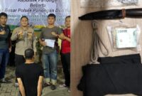 Kolase foto tersangka Mantoyek saat berada di Polsek Panongan, Banten usai ditangkap dan barang bukti yang disita dalam perkara yang menjeratnya, Kamis 28 Maret 2024. Foto : Polres Tanggamus.