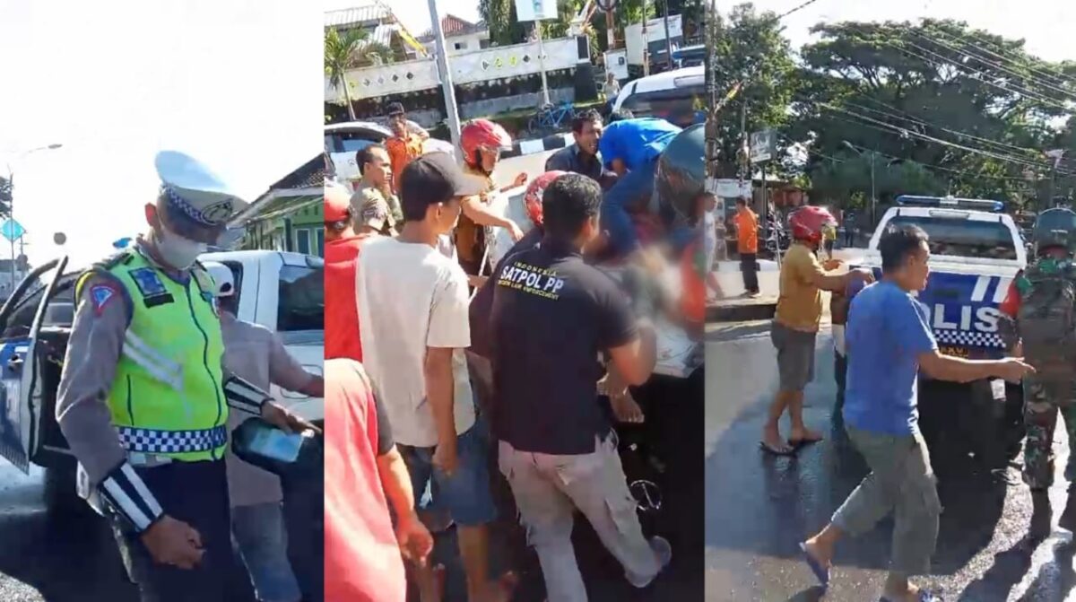 Kolase foto saat polisi dan warga evakuasi korban ke rumah sakit paska kecelakaan di Jalan Ir Juanda Kota Agung, Simpang Rumdin Bupati Tanggamus, Jumat 29 Maret 2024. Foto : Tangkapan Layar.