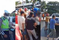 Kolase foto saat polisi dan warga evakuasi korban ke rumah sakit paska kecelakaan di Jalan Ir Juanda Kota Agung, Simpang Rumdin Bupati Tanggamus, Jumat 29 Maret 2024. Foto : Tangkapan Layar.