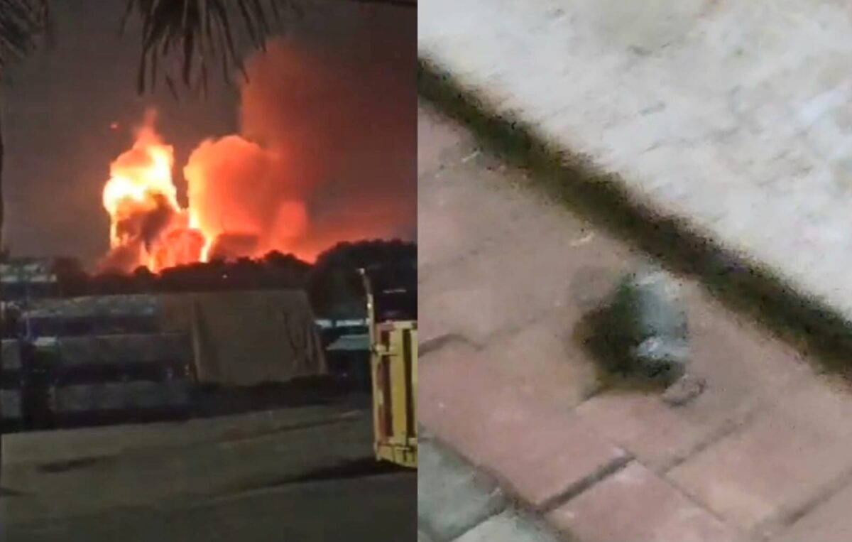 Kolase foto ledakan dan kebakaran yang diabadikan warga serta sebuah granat tangan dihalaman rumah warga, Sabtu 30 Maret 2024, malam. Foto : Tangkapan Layar Video.