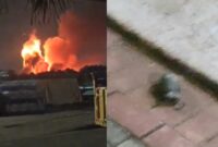 Kolase foto ledakan dan kebakaran yang diabadikan warga serta sebuah granat tangan dihalaman rumah warga, Sabtu 30 Maret 2024, malam. Foto : Tangkapan Layar Video.