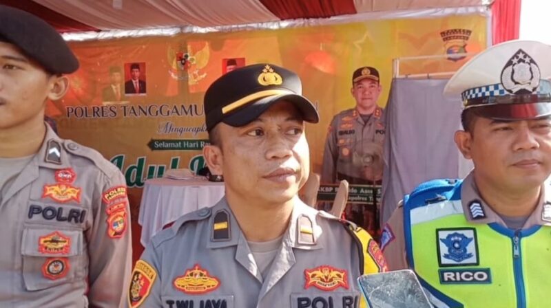Kapospam Terbaya, Kota Agung Ipda Tri Wijayanto saat Memberikan Keterangan Pers di Pospam setempat, Senin 8 April 2024. Foto : Herdi/Media Prioritastv.com.