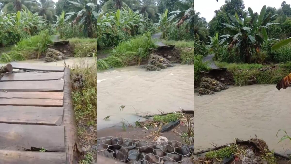 Kolase Foto Jembatan Sampang Berenok Putus Paska Diterjang Banjir Tadi Malam, Kamis 11 April 2024. Foto : Facebook Nanank.