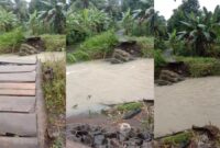 Kolase Foto Jembatan Sampang Berenok Putus Paska Diterjang Banjir Tadi Malam, Kamis 11 April 2024. Foto : Facebook Nanank.