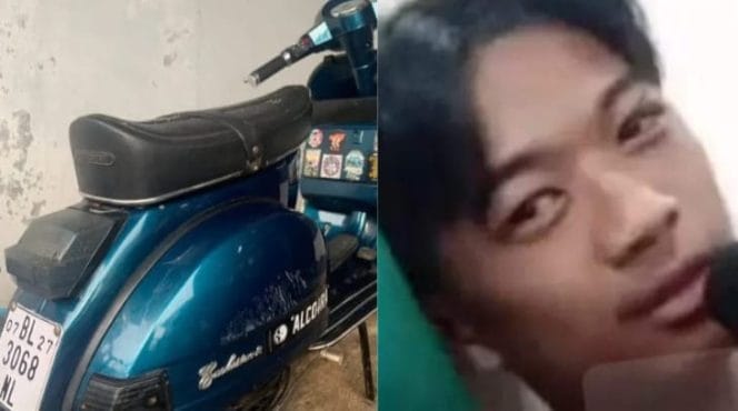 Kolase Foto Vespa yang Dibawa Kabur dan Foto Pelaku Diduga Warga Tanggamus. Foto : Facebook Neng Halifah.
