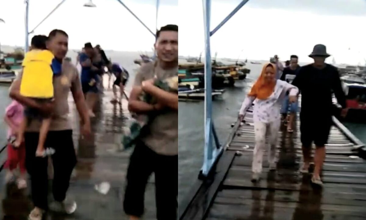 Kolase Foto saat Polisi Mengevakuasi Wanita dan Tiga Anaknya Yang Hendak Terjun ke Laut di Dermaga Dua Kota Agung, Tanggamus, Sabtu 13 April 2023, sore. Foto : Herdi/Media Prioritastv.com.