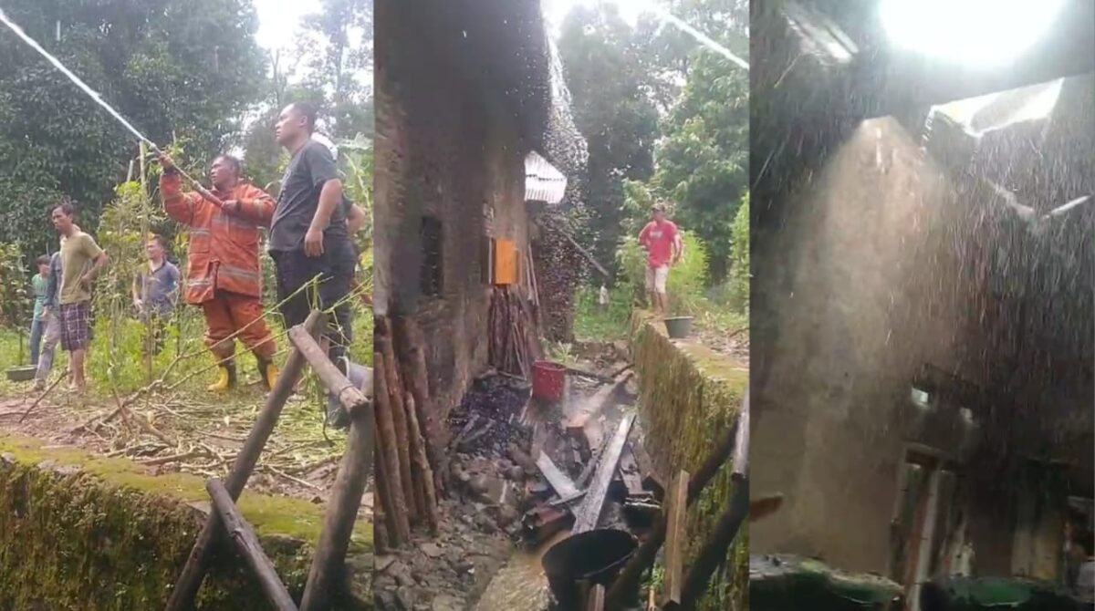 Kolse foto Damkar saat Melakukan Pendinginan Paska Kebakaran Rumah Hendra di Pekon Kedamaian, Kota Agung, Tanggamus, Senin 15 April 2024. Foto : Tangkapan Layar.