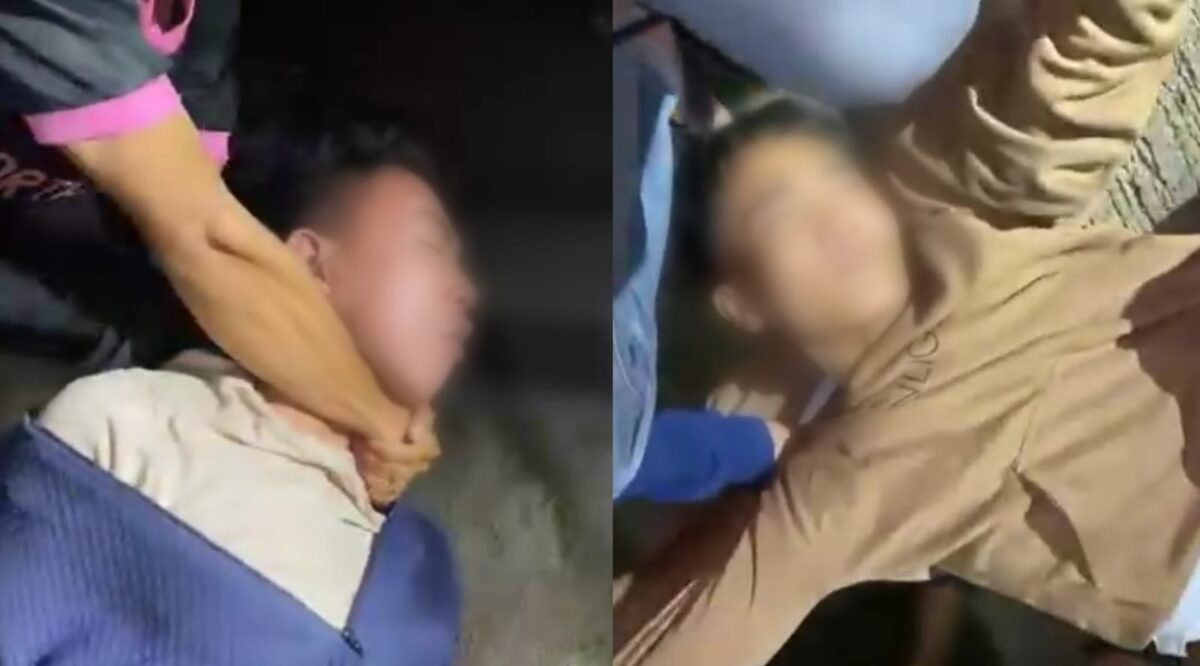 Kedua Terduga Pelaku saat Ditangkap Massa di Pekon Dadapan, Sumberejo, Tanggamus, Jumat 26 April 2024, malam. Foto : Tangkapan Layar Video.