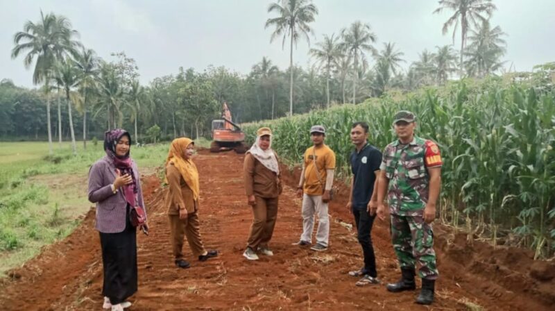 Kakon Tritunggal Mulyo, Adiluwih, Pringsewu bersama Aparatur, PLD dan Babinsa saat Menunjukan Pembukaan Jalan Tani, Senin 6 Mei 2024. Foto : Agus Yulianto/Media Prioritastv.com.