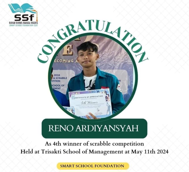 Reno Ardiyansyah, Juara 4 Susun Kata Bahasa Inggris Tingkat Nasional di Jakarta. Foto : Smart School Foundation/Andi Wonosobo.
