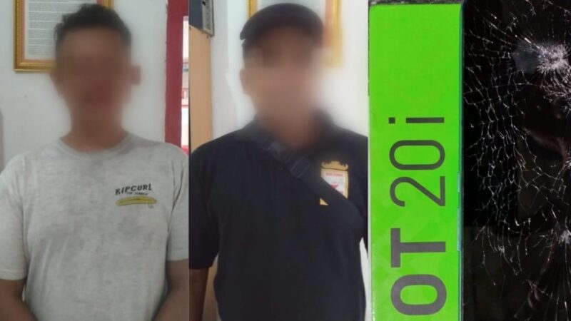 Dua Pelaku Penadahan Handphone dan Barang Bukti Yang Diamankan Polisi, Rabu 15 Mei 2024. Foto : Polres Tanggamus.