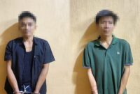 Kedua Pelaku Curat saat Diamankan di Polres Tulang Bawang. Foto : Humas Polres Tulang Bawang.