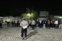 Personel Polres Tanggamus saat Gelar Apel Pengamanan Waisak dipusatkan di Vihara Dharma Agung, Kelurahan Baros, Kecamatan Kota Agung. Foto : Humas Polres Tanggamus