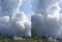 Letusan Kawah Nirwana Kramikan di Suoh, Lampung Barat, Jumat 24 Mei 2024, pagi. Foto : Tangkapan Layar Video.