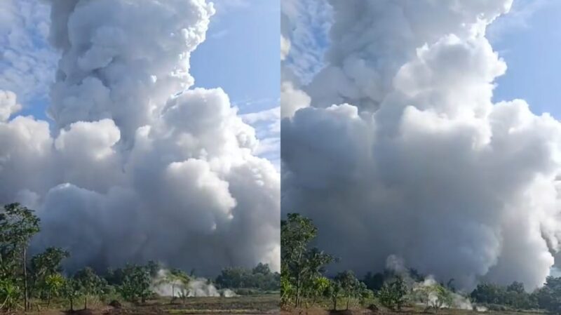 Letusan Kawah Nirwana Kramikan di Suoh, Lampung Barat, Jumat 24 Mei 2024, pagi. Foto : Tangkapan Layar Video.