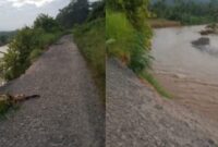 Jalan Tulung Asahan, Semaka, Tanggamus Tergerus Erosi, Rabu 29 Mei 2024. Foto : Edi Hidayat/Media Prioritastv.com.